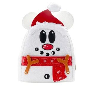LOUNGEFLY DISNEY MICKEY MOUSE SEQUIN SNOWMAN MINI BACKPACK! PERFECT XMAS GIFT!